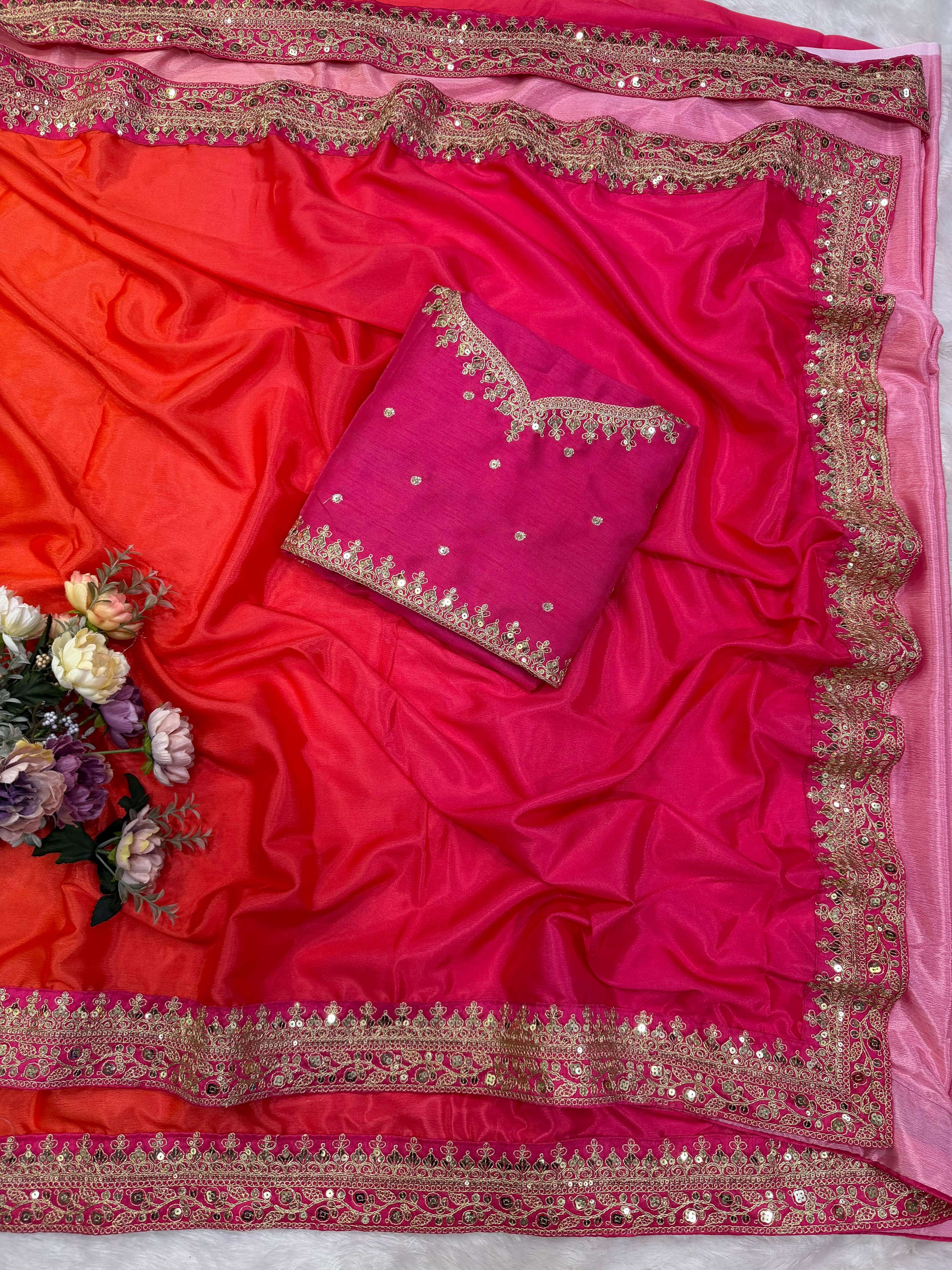 Soft Chinnon Fabric saree in beautiful shaded color saree reseller in surat 5642